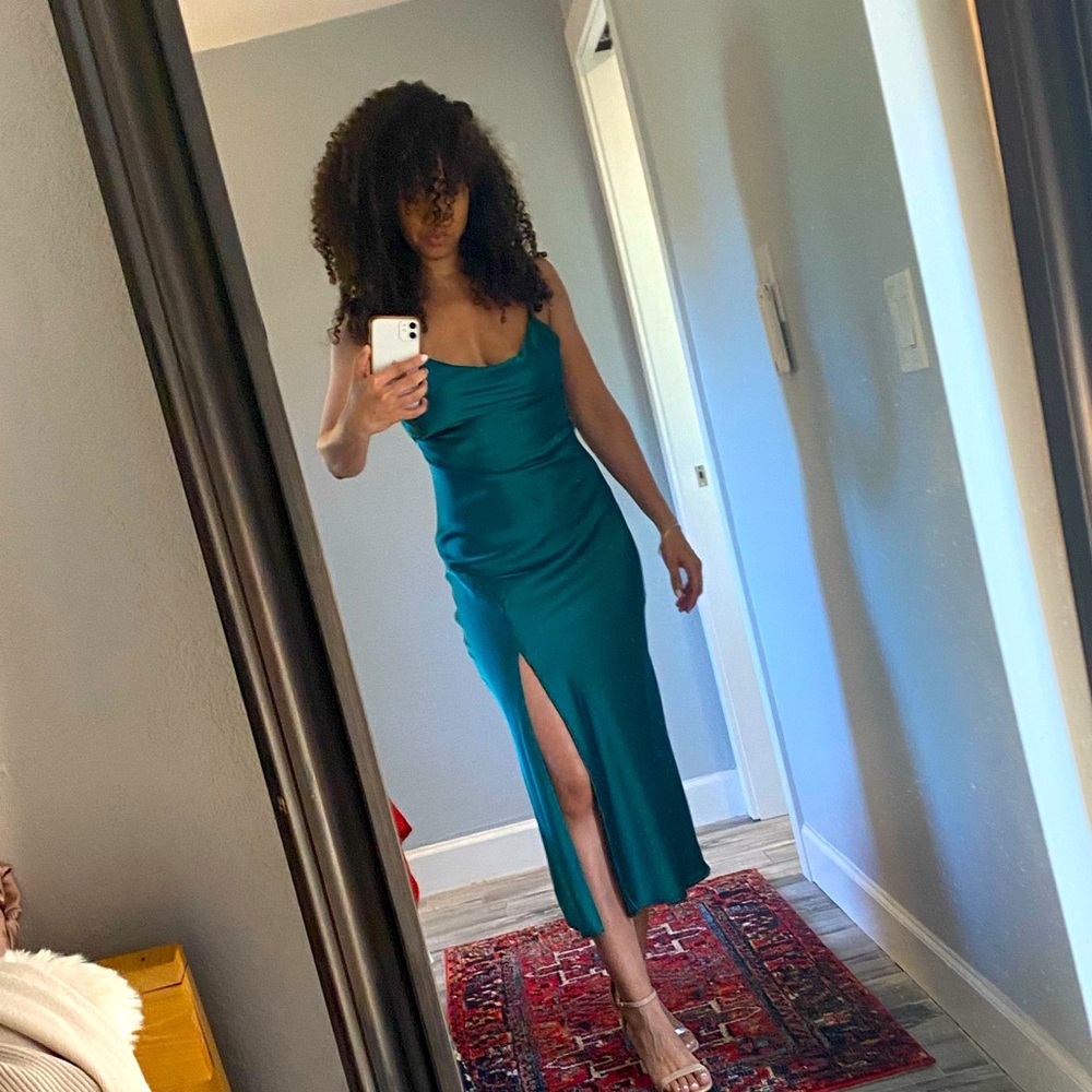 Green slip dress